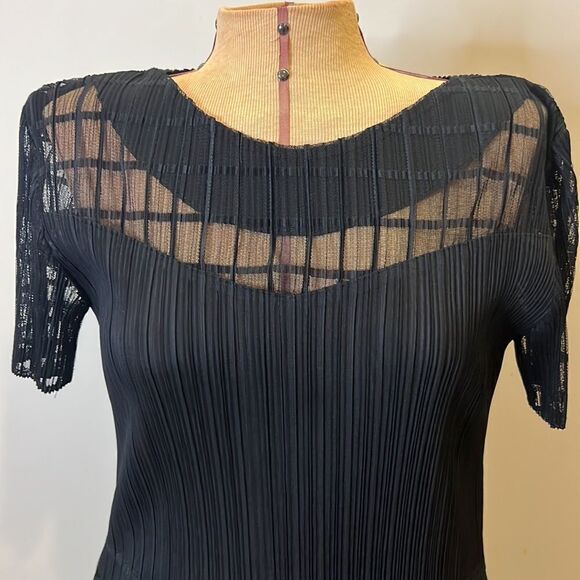 Veeca Black Sheer Crinkle Skirt Dress with Cap Sleeves - Size Small - Picture 2 of 14